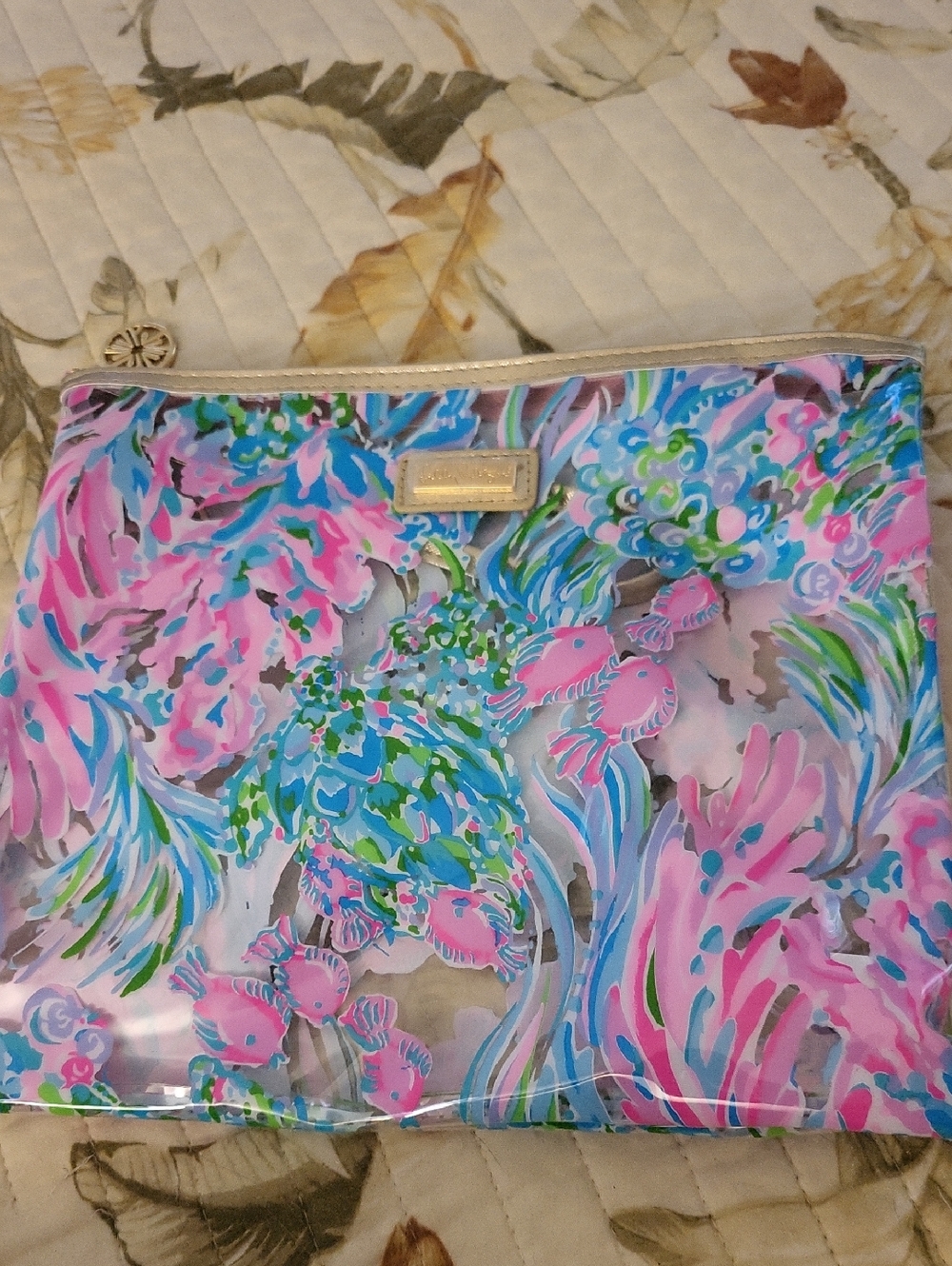 Lilly Pulitzer Pink, Blue & Green Floral Vinyl Pouch